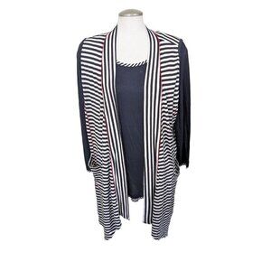 Parsley and Sage Womens 2 Piece Set Top L Open Vest XL Striped Black White Artsy